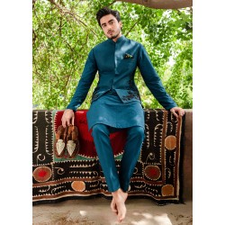 ZGMK2541 Teal Karandi Kurta Pajama