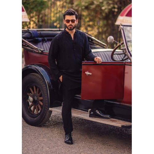 ZGMK2543 Black Raw Silk Kurta Pajama