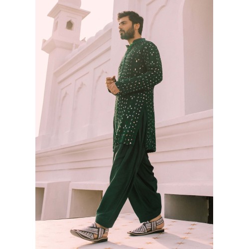 ZGMK2544 Dark Green Raw Silk Kurta Shalwar