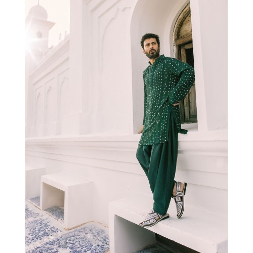 ZGMK2544 Dark Green Raw Silk Kurta Shalwar