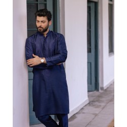 ZGMK2546 Dark Navy Raw Silk Kurta Pajama