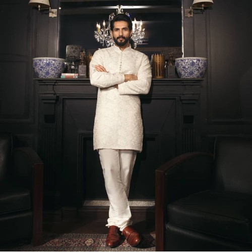 ZGMK2670 Off White Raw Silk Kurta Pajama ZGMK2670 Off White Raw Silk Kurta Pajama