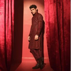 ZGMK2671 Maroon Boski Kurta Pajama