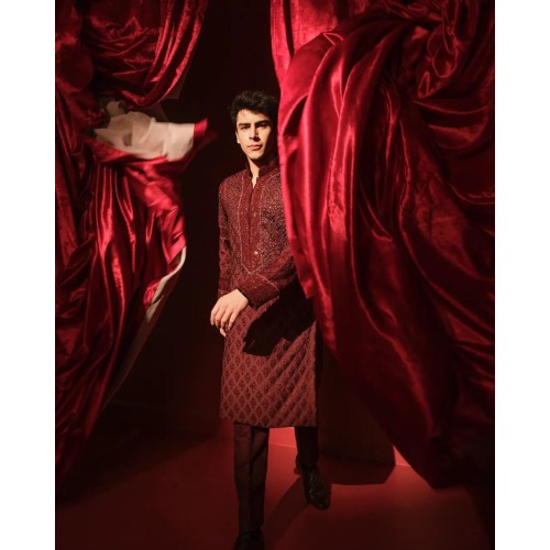 ZGMK2671 Maroon Boski Kurta Pajama