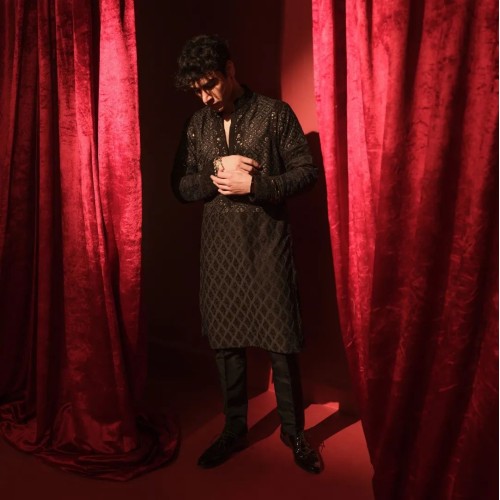 ZGMK2672 Black Boski Kurta Pajama