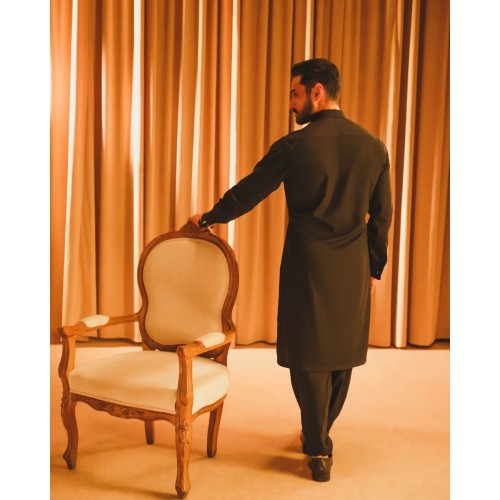 ZGMK2674 Black Cotton Blend Kurta Shalwar