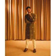 ZGMK2675 Olive Green Cotton Blend Kurta Chooridar Pajama