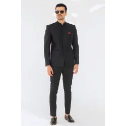 ZGMP2335 Black Raw Silk Prince Suit