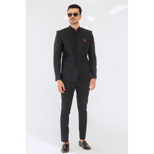 ZGMP2335 Black Raw Silk Prince Suit