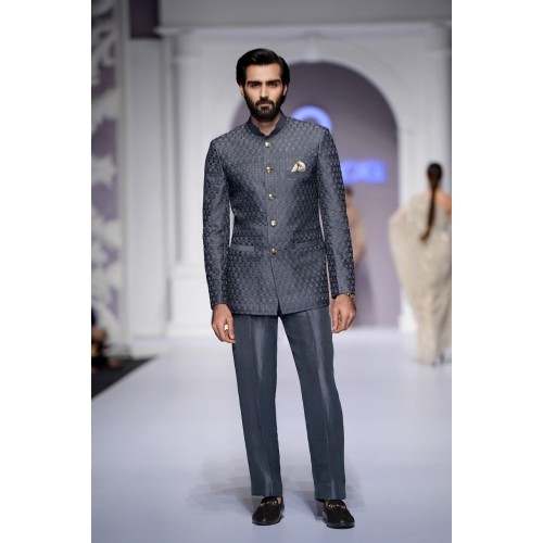ZGMP2336 Grey Raw Silk Prince Suit