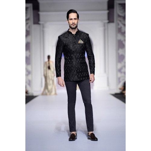 ZGMP2337 Black Raw Silk Prince Suit