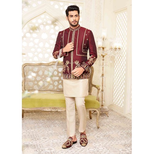 ZGMP2440 Maroon Raw Silk Prince Coat