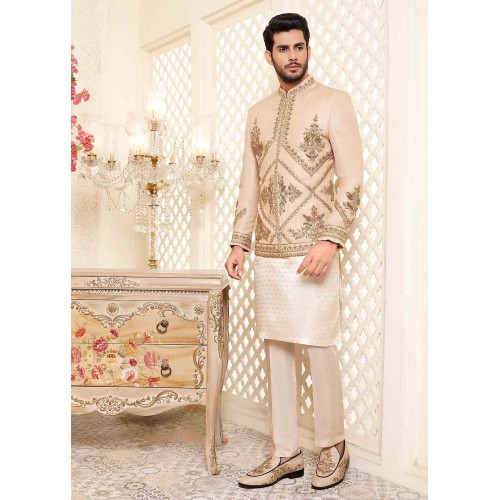 ZGMP2442 Champagne Pink Raw Silk Prince Coat