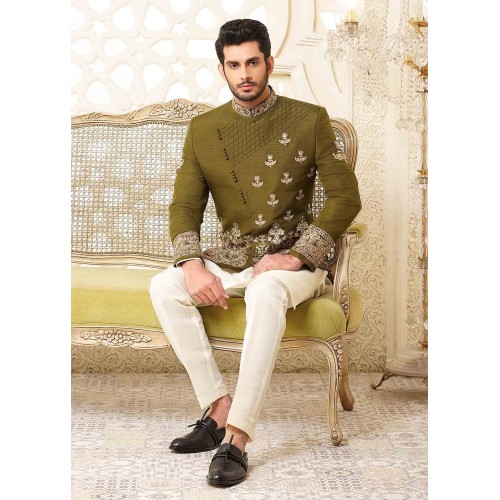 ZGMP2443 Kiwi Raw Silk Prince Coat