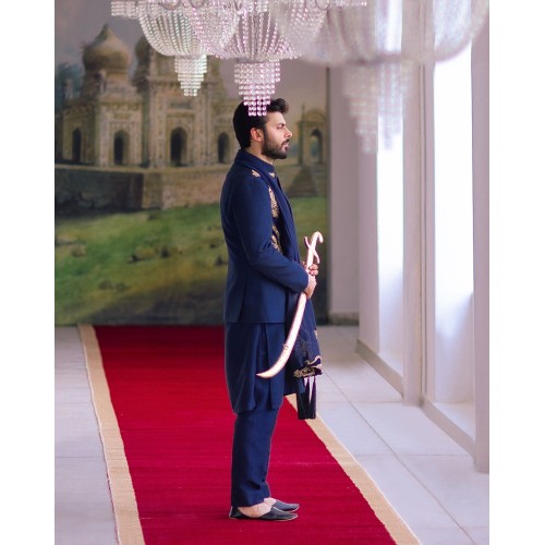 ZGMP2498 Navy Raw Silk Prince Coat ZGMP2498 Navy Raw Silk Prince Coat