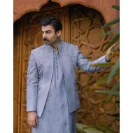 ZGMP2499 Cool Grey Raw Silk Prince Coat
