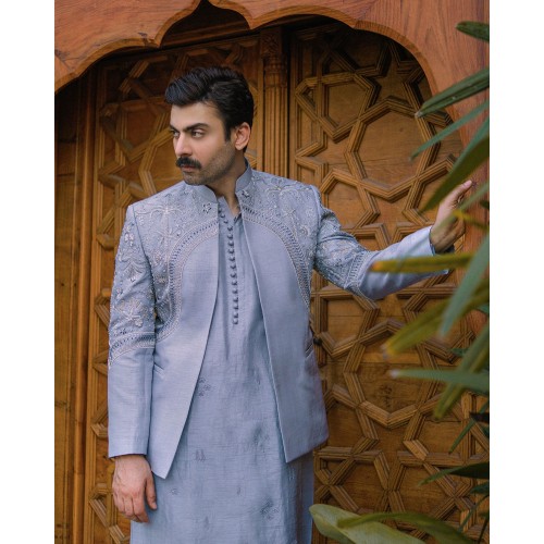 ZGMP2499 Cool Grey Raw Silk Prince Coat ZGMP2499 Cool Grey Raw Silk Prince Coat