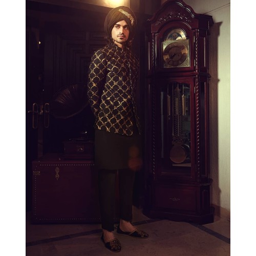 ZGMP2637 Black Raw Silk Prince Coat ZGMP2637 Black Raw Silk Prince Coat