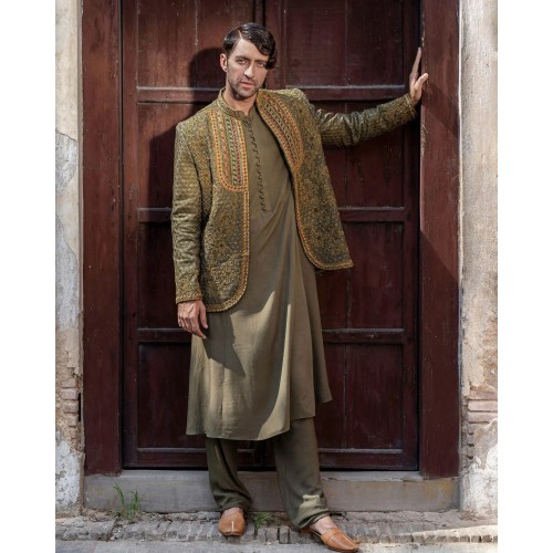 ZGMP2640 Iridescent Gray Raw Silk Prince Coat