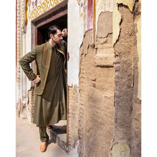 ZGMP2640 Iridescent Gray Raw Silk Prince Coat