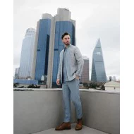 ZGMP2643 Turquoise Nude Raw Silk Prince Suit