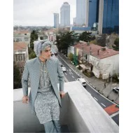 ZGMP2644 Cadet Grey Jamawar Prince Coat