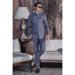 ZGMP2824 Iridescent Blue Suiting Fabric Prince Suit