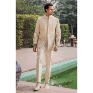 ZGMP2829 Light Ivory Embossed Silk Prince Suit