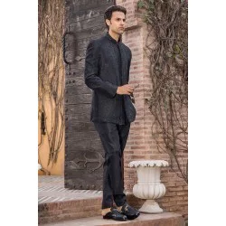 ZGMP2831 Black Raw Silk Prince Suit