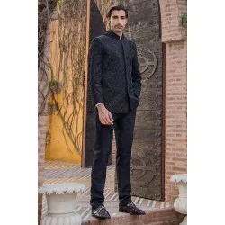 ZGMP2833 Black Raw Silk Prince Suit