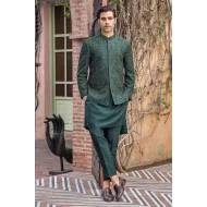 ZGMP2834 Deep Jungle Green Raw Silk Prince Coat