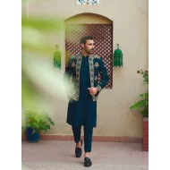 ZGMP2838 Deep Water Raw Silk Prince Coat
