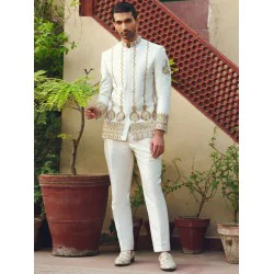 ZGMP2839 White Raw Silk Prince Suit
