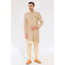 ZGMS2295 Peach Puff Raw Silk Sherwani