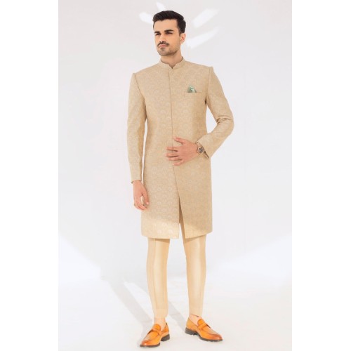 ZGMS2295 Peach Puff Raw Silk Sherwani