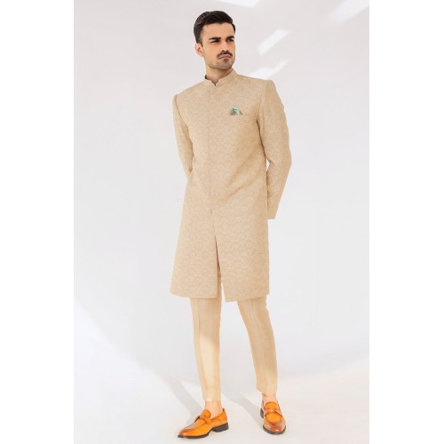 ZGMS2295 Peach Puff Raw Silk Sherwani