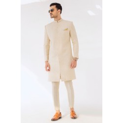 ZGMS2296 Antique White Raw Silk Sherwani