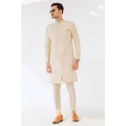 ZGMS2296 Antique White Raw Silk Sherwani