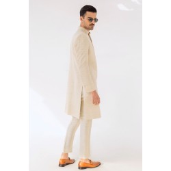 ZGMS2296 Antique White Raw Silk Sherwani