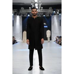 ZGMS2300 Black Raw Silk Sherwani