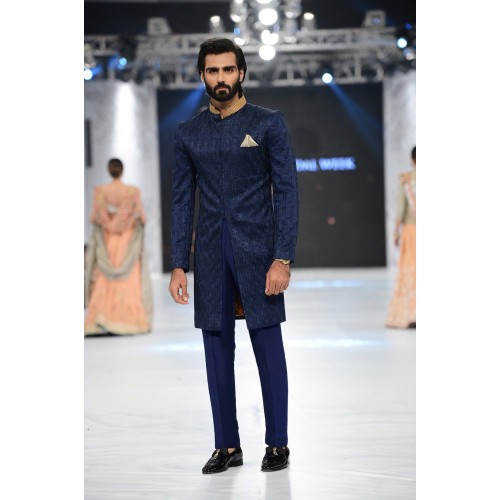 ZGMS2301 Berkeley Blue Raw Silk Sherwani