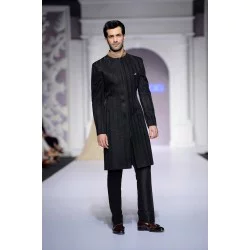 ZGMS2302 Black Raw Silk Sherwani