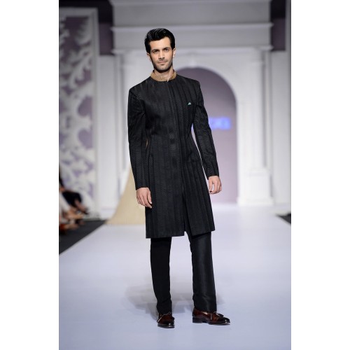 ZGMS2302 Black Raw Silk Sherwani