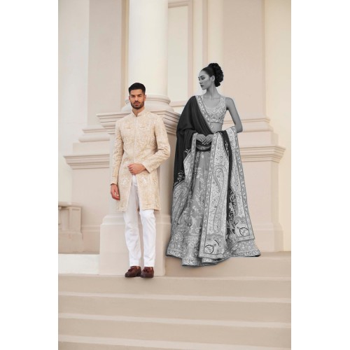 ZGMS2303 Beige Raw Silk Sherwani