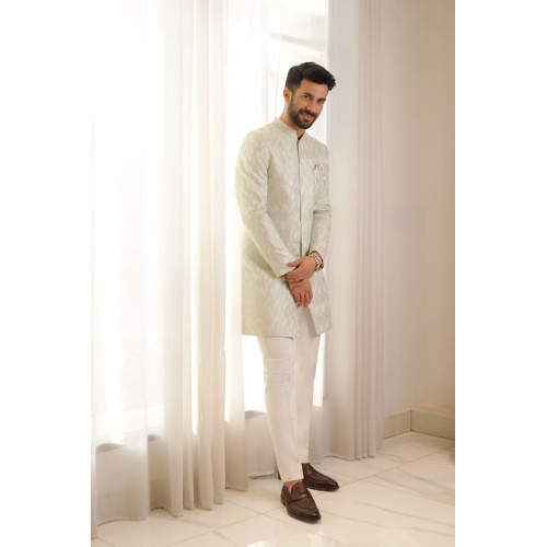 ZGMS2306 Light Nyanza Raw Silk Sherwani