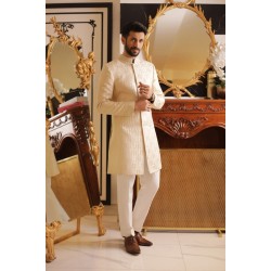 ZGMS2308 Ivory Raw Silk Sherwani