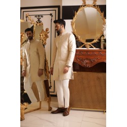 ZGMS2308 Ivory Raw Silk Sherwani