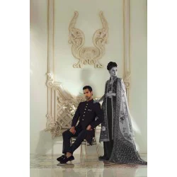 ZGMS2310 Black Raw Silk Sherwani