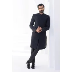 ZGMS2311 Black Raw Silk Sherwani