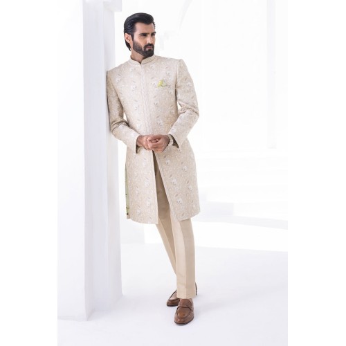 ZGMS2314 Champagne Blue Jamawar Sherwani